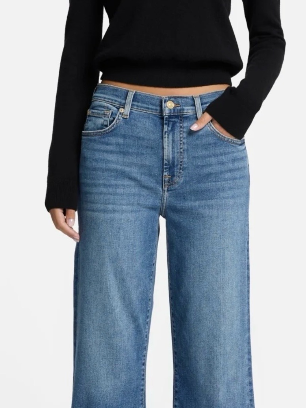 7 For All Mankind Cropped Alexa Medium Blue Wide Leg Jeans